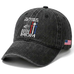 Proud Air Force Mom Washed Cotton Baseball Cap Military Army Mama Vintage American Flag TS11 Print Your Wear