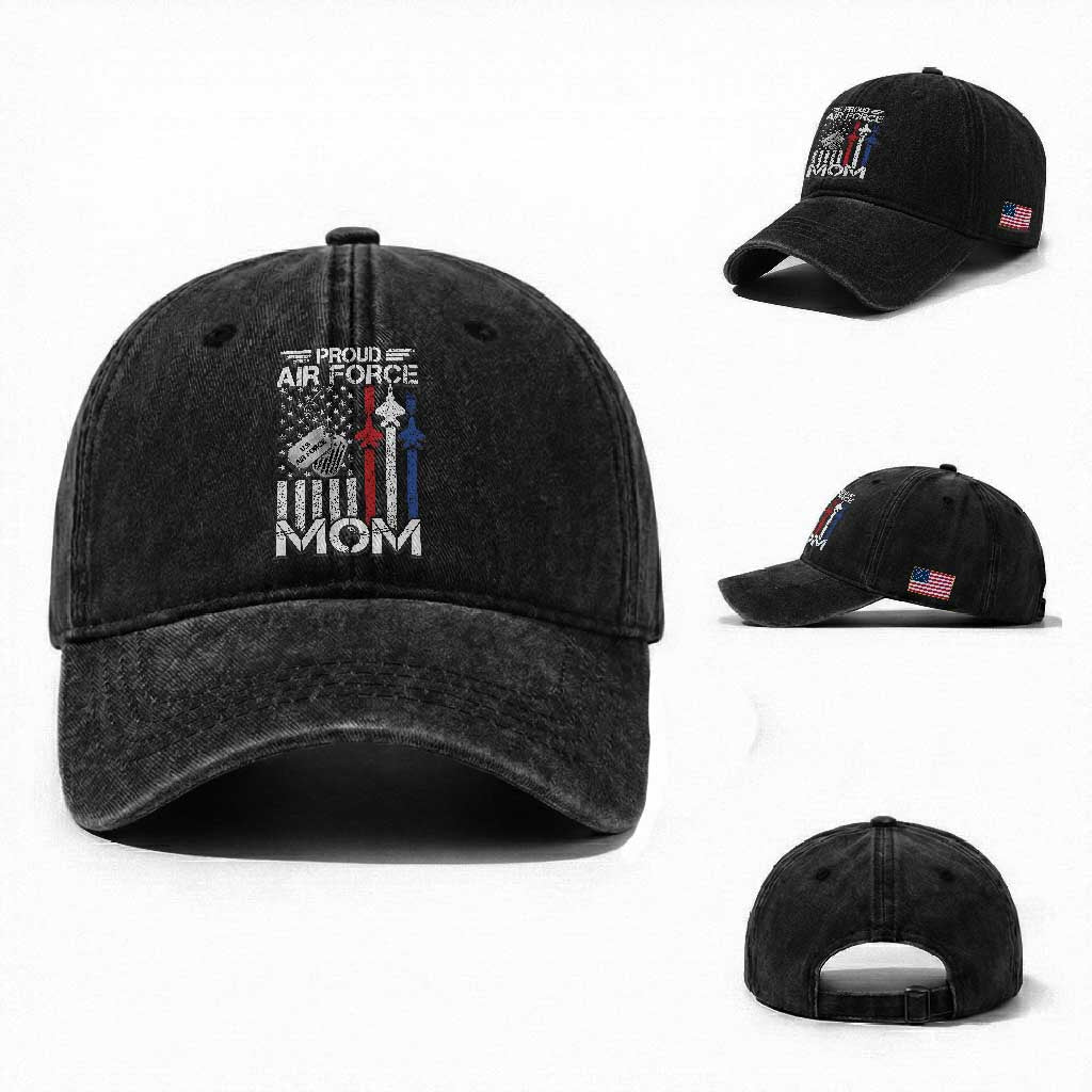Proud Air Force Mom Washed Cotton Baseball Cap Military Army Mama Vintage American Flag TS11 Washed Cap Universal Fit Black Print Your Wear