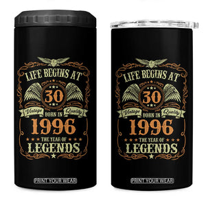 30th Birthday 4 in 1 Can Cooler Tumbler Life Begins At 30 Born In 1996 The Year Of Legends TS11 One Size: 16 oz Black Print Your Wear