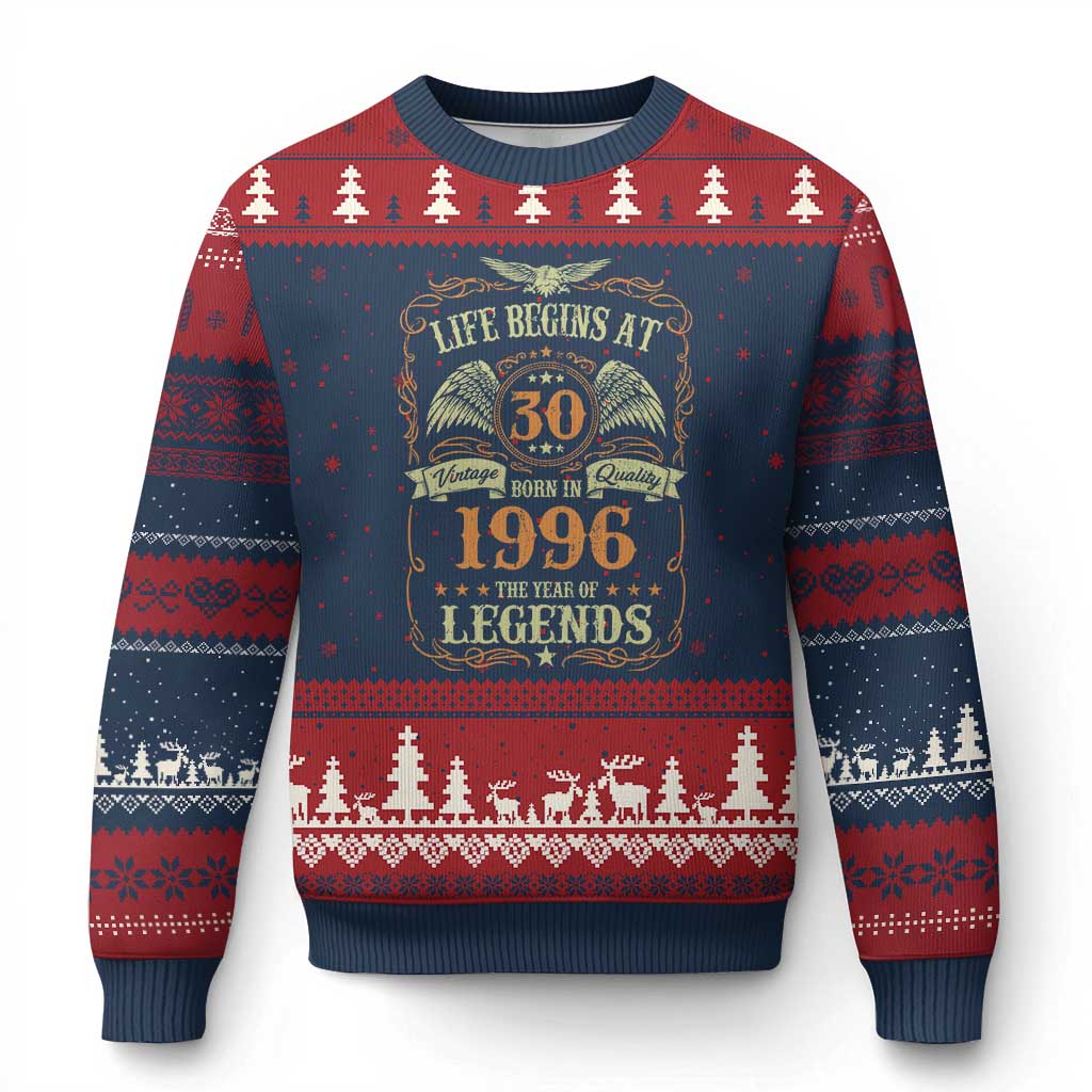 30th Birthday Ugly Christmas Sweater Life Begins At 30 Born In 1996 The Year Of Legends TS11 Navy Red Print Your Wear