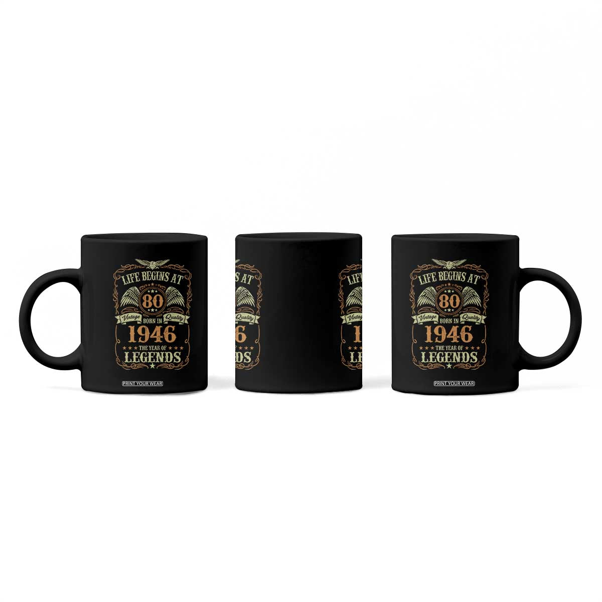 80th Birthday Coffee Mug Life Begins At 80 Born In 1946 The Year Of Legends TS11 Print Your Wear