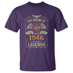 80th Birthday T Shirt Life Begins At 80 Born In 1946 The Year Of Legends TS11 Purple Print Your Wear