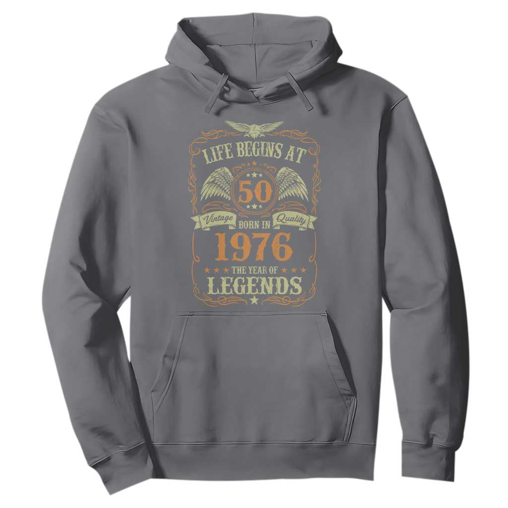 50th Birthday Hoodie Life Begins At 50 Born In 1976 The Year Of Legends TS11 Charcoal Print Your Wear