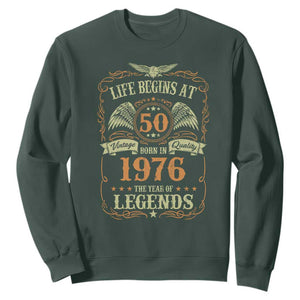 50th Birthday Sweatshirt Life Begins At 50 Born In 1976 The Year Of Legends TS11 Dark Forest Green Print Your Wear
