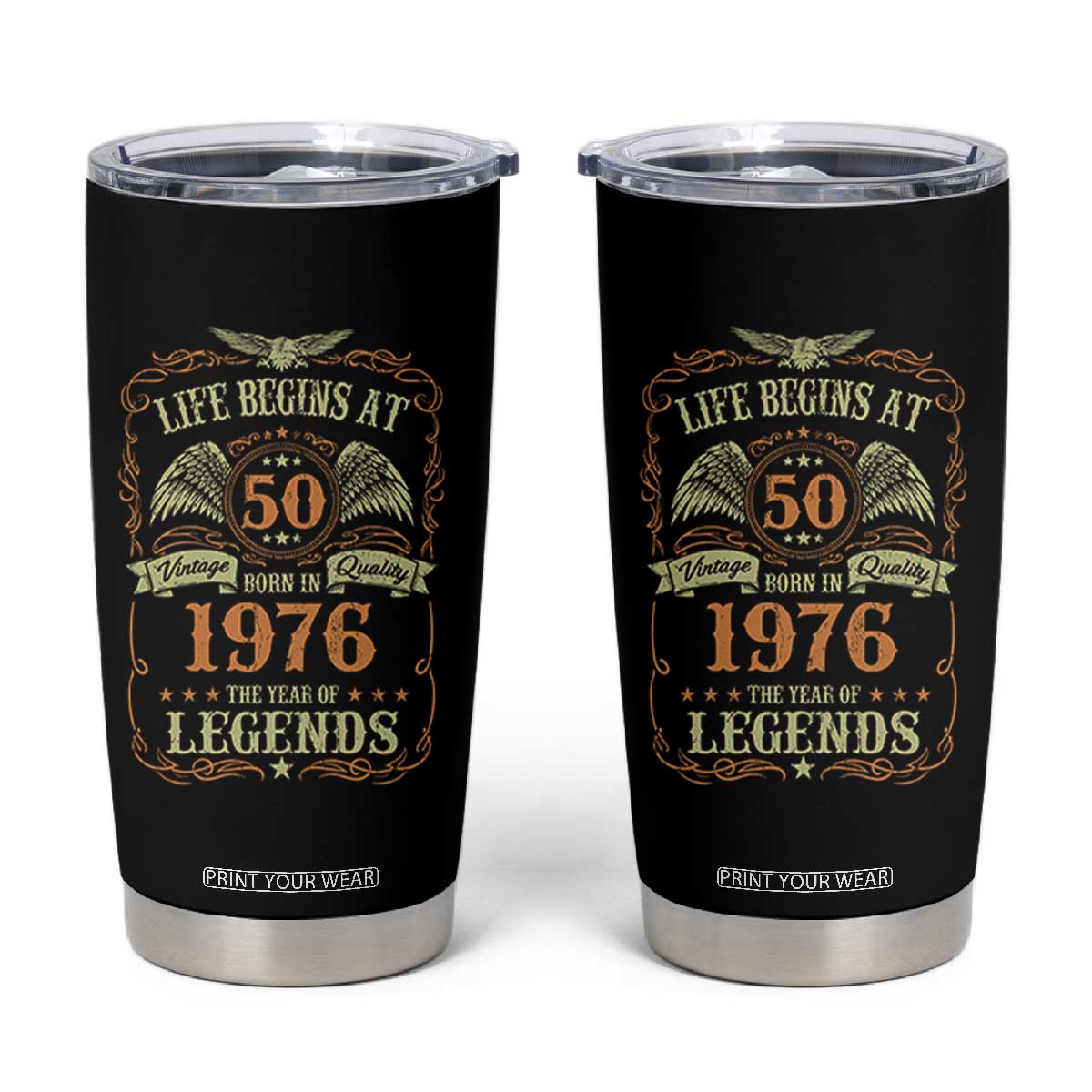 50th Birthday Tumbler Cup Life Begins At 50 Born In 1976 The Year Of Legends TS11 Black Print Your Wear