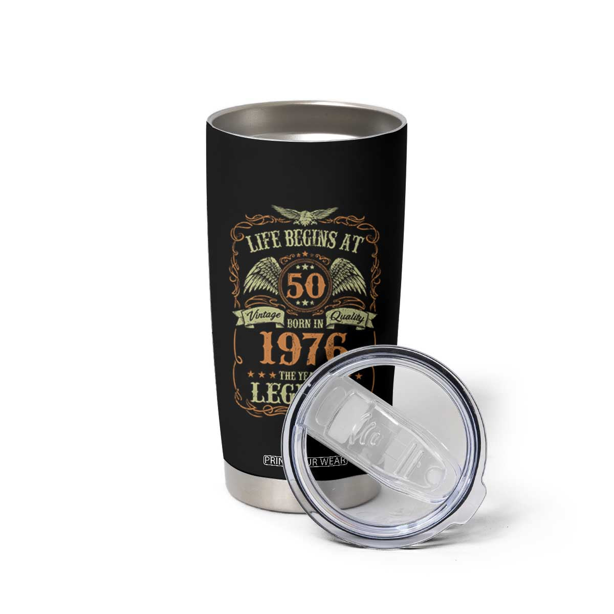 50th Birthday Tumbler Cup Life Begins At 50 Born In 1976 The Year Of Legends TS11 Print Your Wear