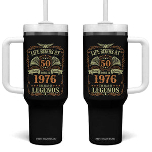50th Birthday Tumbler With Handle Life Begins At 50 Born In 1976 The Year Of Legends TS11 One Size: 40 oz Black Print Your Wear