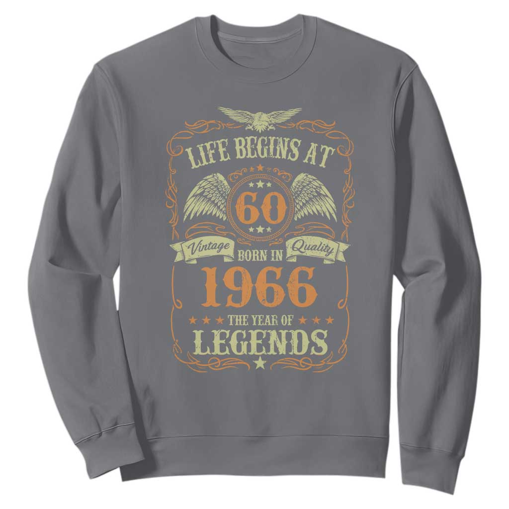 60th Birthday Sweatshirt Life Begins At 60 Born In 1966 The Year Of Legends TS11 Charcoal Print Your Wear