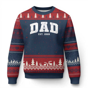 Dad Est 2026 Ugly Christmas Sweater Promoted To Daddy Fathers Day TS11 Navy Red Print Your Wear
