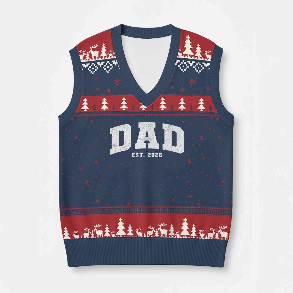 Dad Est 2026 V-Neck Knit Sweater Vest Promoted To Daddy Fathers Day TS11 Navy Red Print Your Wear
