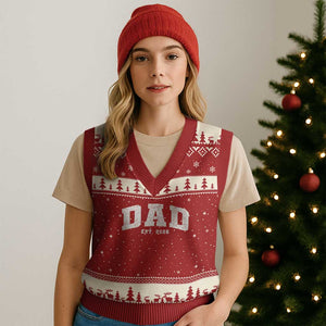 Dad Est 2026 V-Neck Knit Sweater Vest Promoted To Daddy Fathers Day TS11 Red Beige Print Your Wear