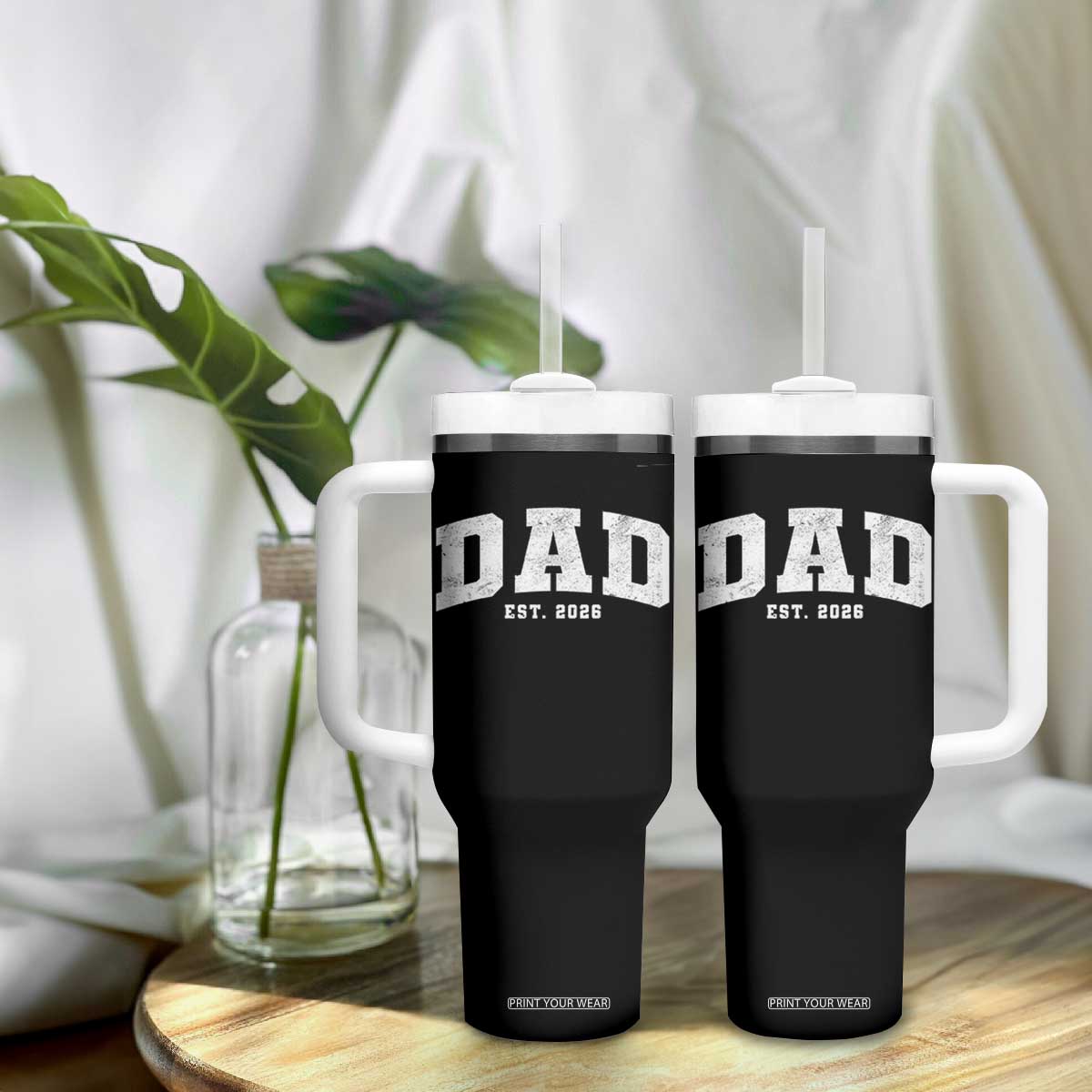 Dad Est 2026 Tumbler With Handle Promoted To Daddy Fathers Day TS11 Print Your Wear
