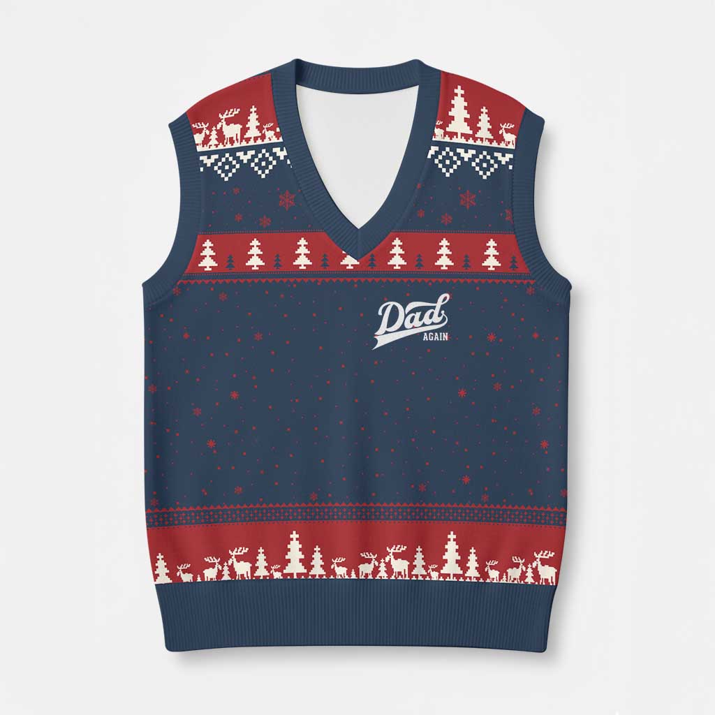 Promoted To Dad Again V-Neck Knit Sweater Vest Funny Daddy Again Pregnancy Announcement TS11 Navy Red Print Your Wear