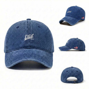 Promoted To Dad Again Washed Cotton Baseball Cap Funny Daddy Again Pregnancy Announcement TS11 Washed Cap Universal Fit Royal Blue Print Your Wear