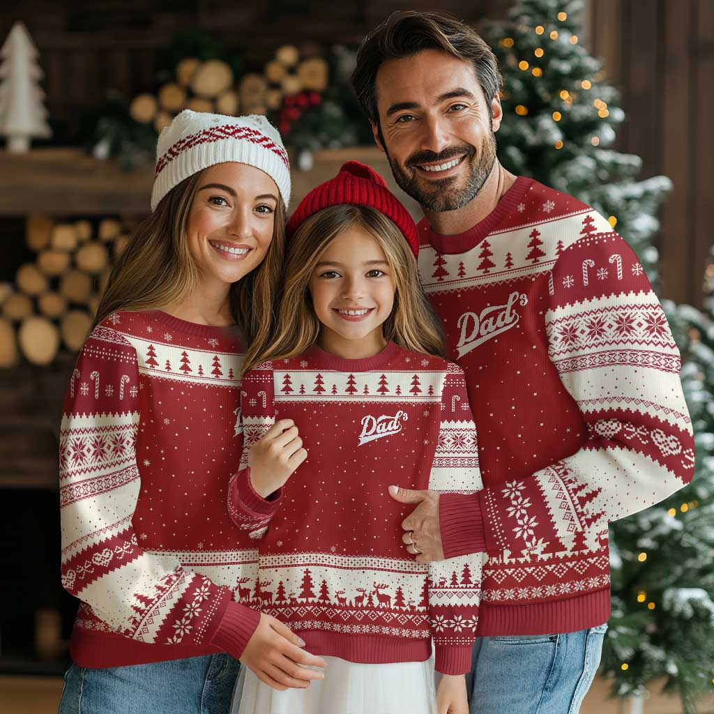 Dad Of Three Ugly Christmas Sweater Funny Daddy Cubed Promoted for The Third Time TS11 Red Beige Print Your Wear