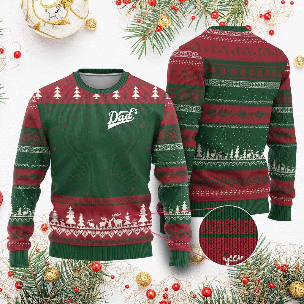 Dad Of Three Ugly Christmas Sweater Funny Daddy Cubed Promoted for The Third Time TS11 Red Green Print Your Wear