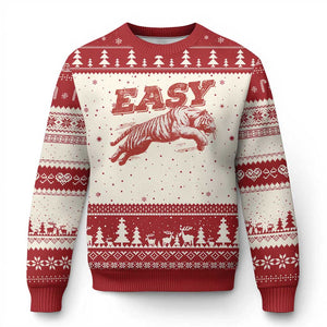 Easy Tiger Ugly Christmas Sweater Vintage Distressed Tiger Trendy Grunge Indie Boho TS11 Beige Red Print Your Wear