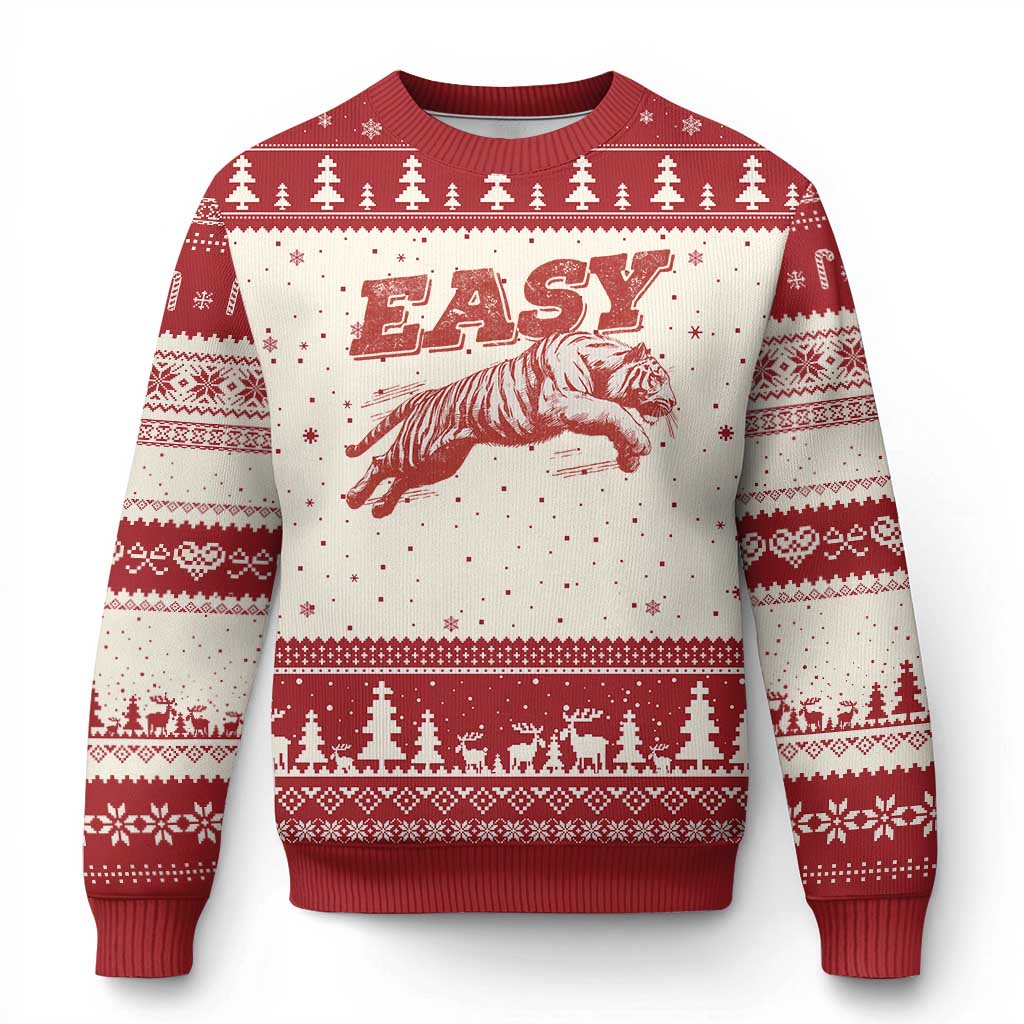 Easy Tiger Ugly Christmas Sweater Vintage Distressed Tiger Trendy Grunge Indie Boho TS11 Beige Red Print Your Wear
