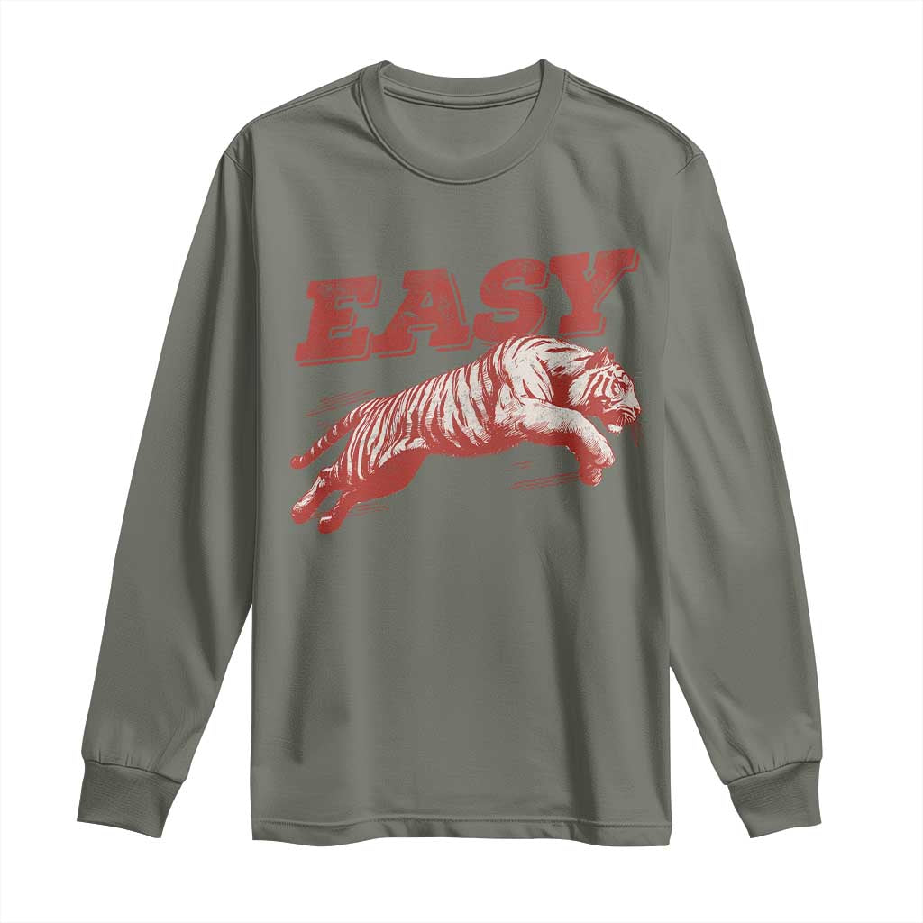 Easy Tiger Long Sleeve Shirt Vintage Distressed Tiger Trendy Grunge Indie Boho TS11 Military Green Print Your Wear