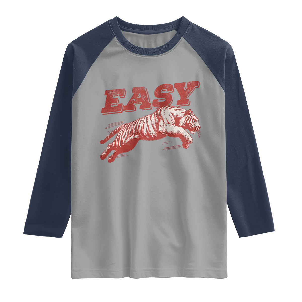 Easy Tiger Raglan Shirt Vintage Distressed Tiger Trendy Grunge Indie Boho TS11 Sport Gray Navy Print Your Wear