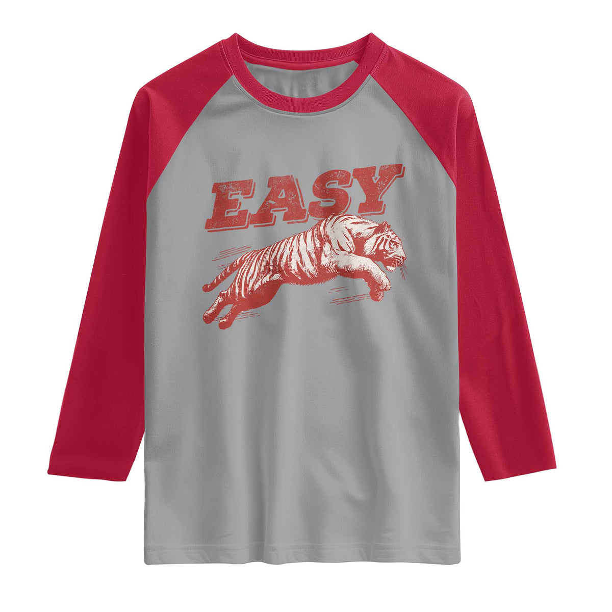 Easy Tiger Raglan Shirt Vintage Distressed Tiger Trendy Grunge Indie Boho TS11 Sport Gray Red Print Your Wear