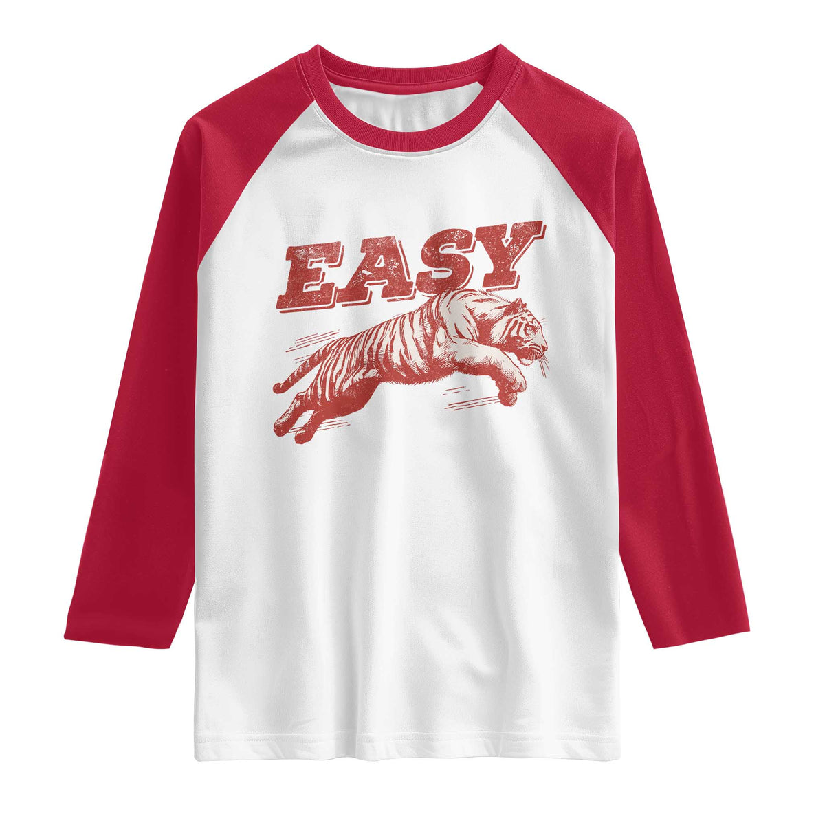 Easy Tiger Raglan Shirt Vintage Distressed Tiger Trendy Grunge Indie Boho TS11 White Red Print Your Wear