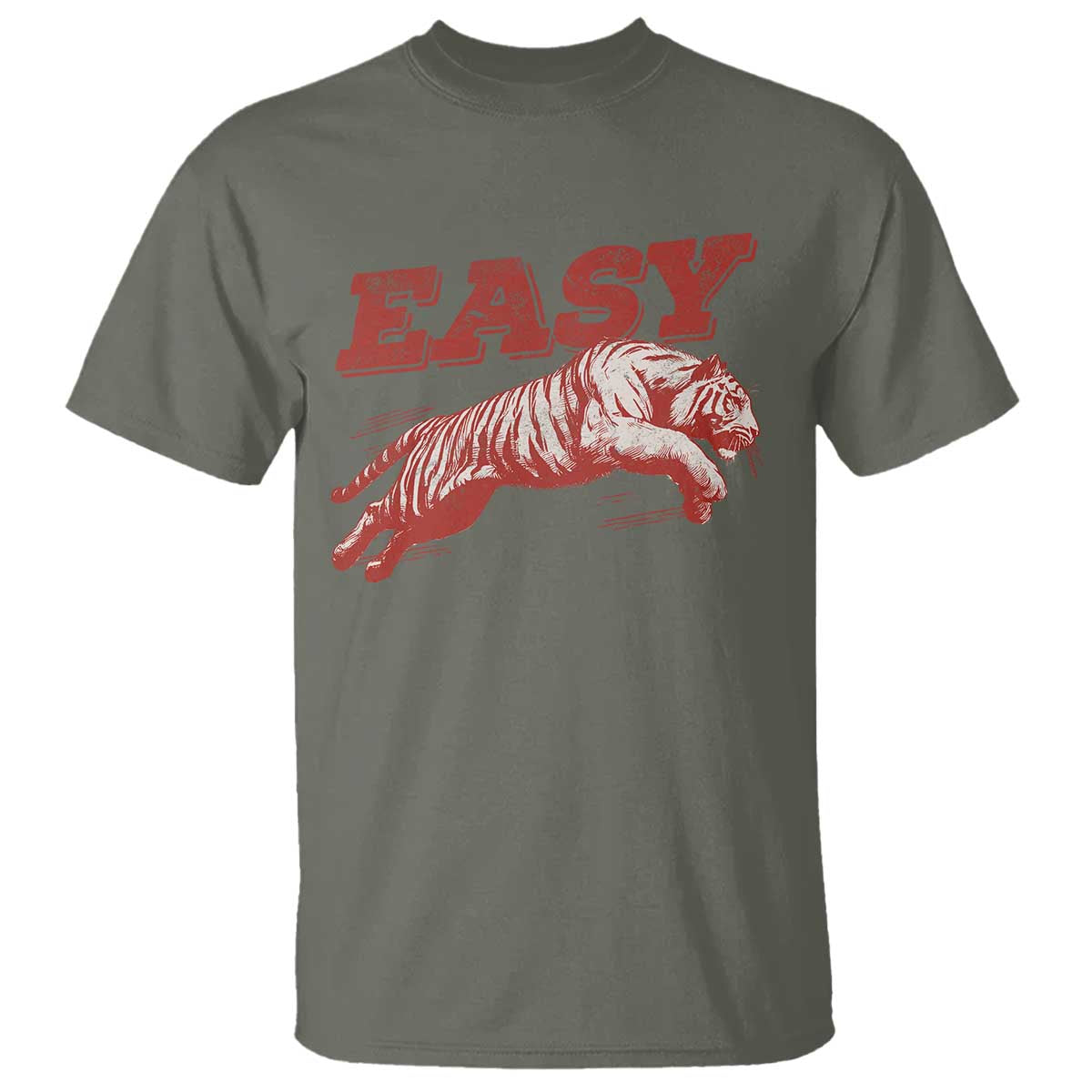 Easy Tiger T Shirt Vintage Distressed Tiger Trendy Grunge Indie Boho TS11 Military Green Print Your Wear
