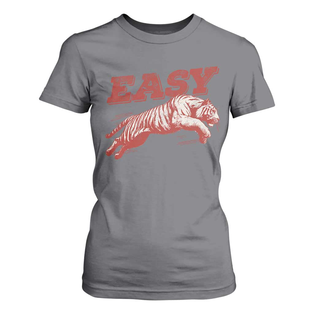 Easy Tiger T Shirt For Women Vintage Distressed Tiger Trendy Grunge Indie Boho TS11 Charcoal Print Your Wear