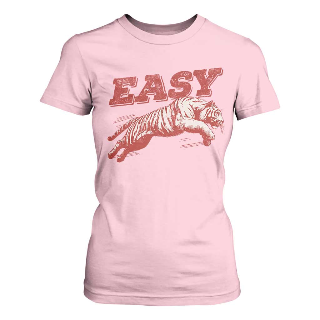 Easy Tiger T Shirt For Women Vintage Distressed Tiger Trendy Grunge Indie Boho TS11 Light Pink Print Your Wear