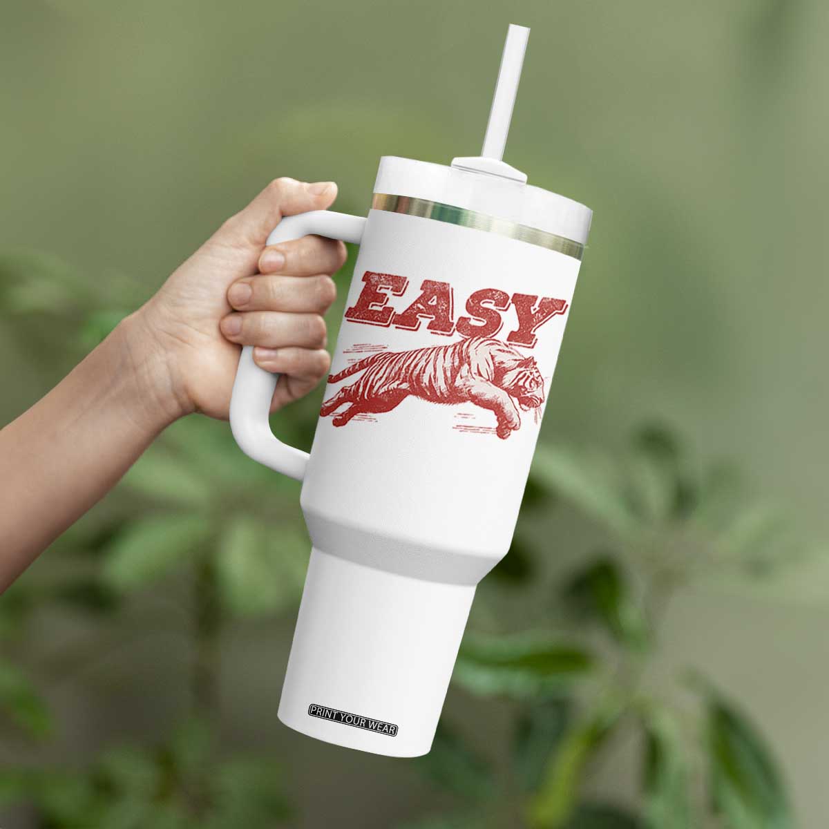 Easy Tiger Tumbler With Handle Vintage Distressed Tiger Trendy Grunge Indie Boho TS11 Print Your Wear