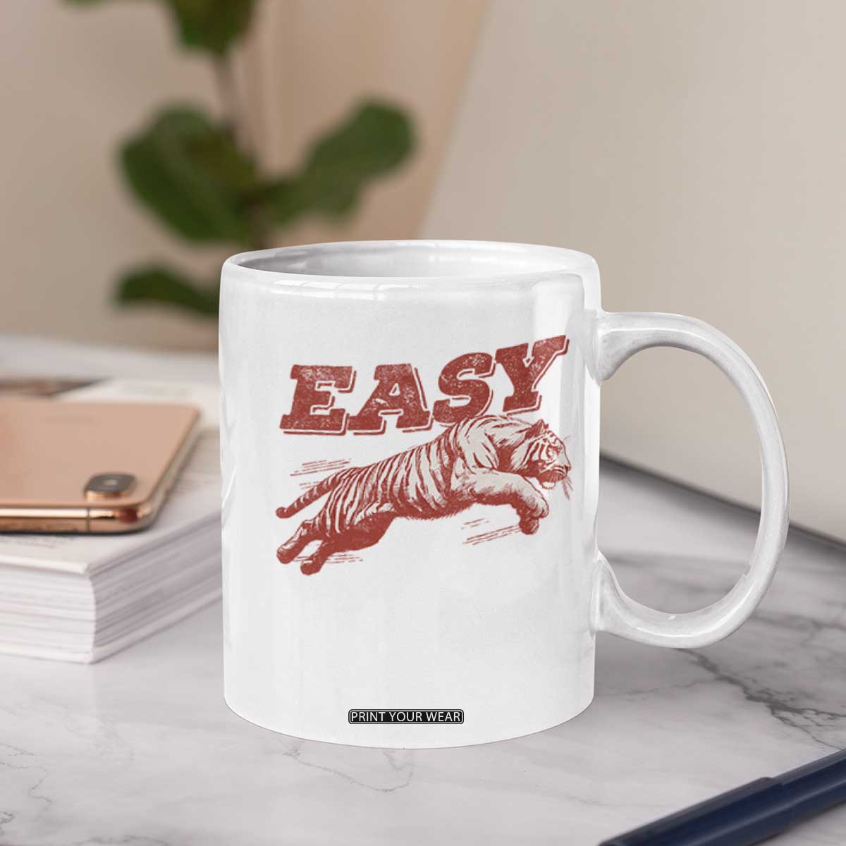 Easy Tiger Coffee Mug Vintage Distressed Tiger Trendy Grunge Indie Boho TS11 Print Your Wear