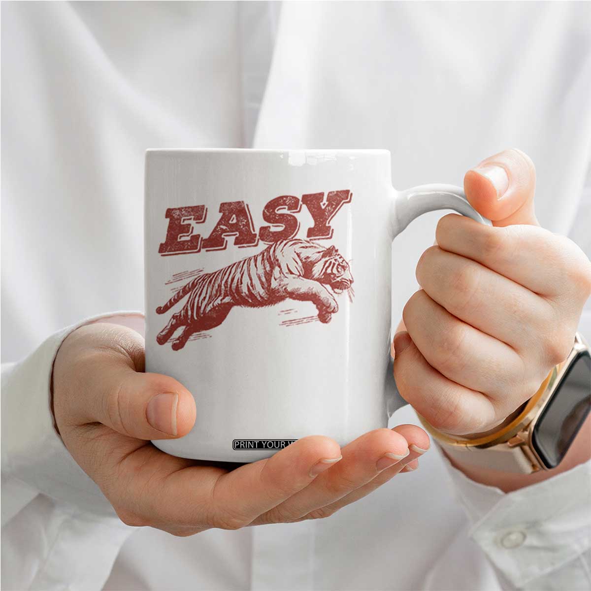Easy Tiger Coffee Mug Vintage Distressed Tiger Trendy Grunge Indie Boho TS11 Print Your Wear
