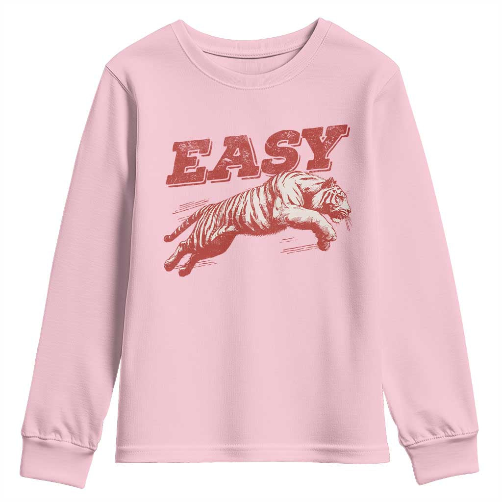 Easy Tiger Youth Sweatshirt Vintage Distressed Tiger Trendy Grunge Indie Boho TS11 Light Pink Print Your Wear