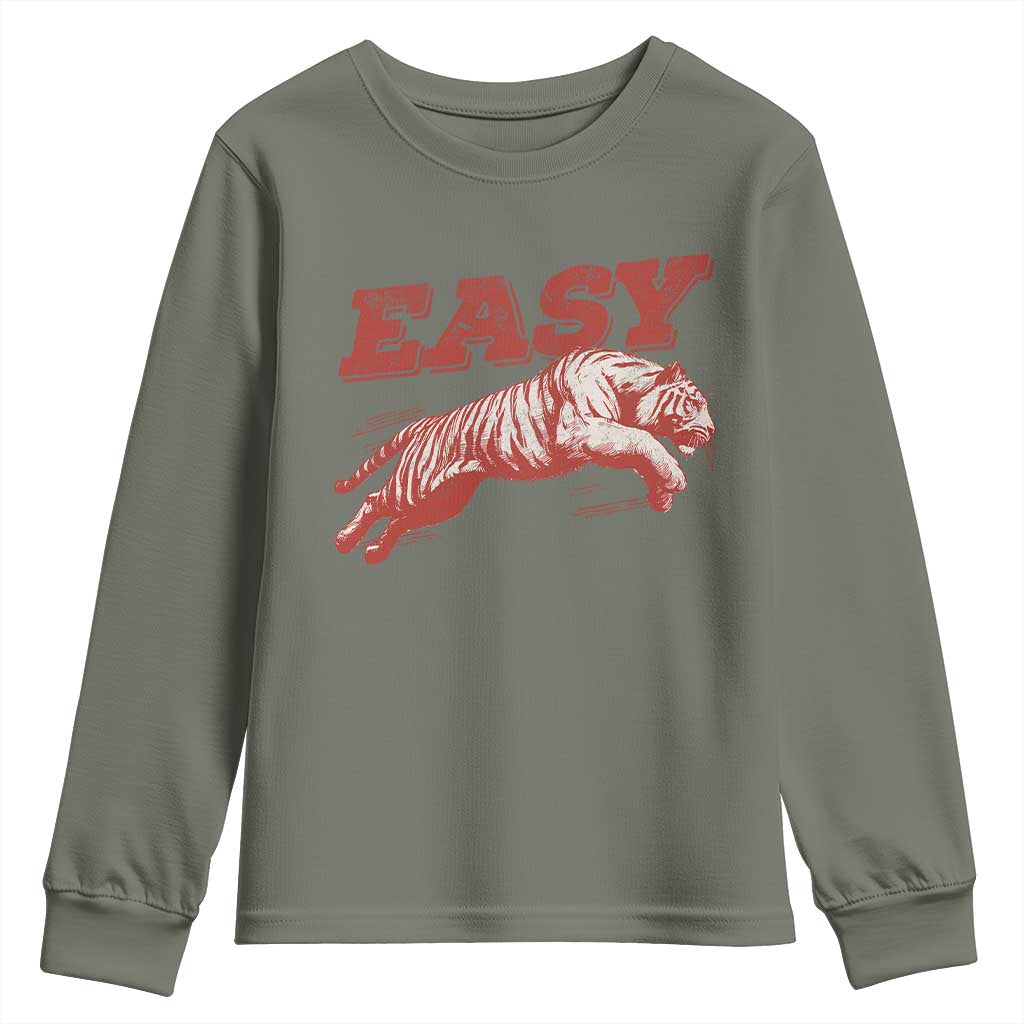 Easy Tiger Youth Sweatshirt Vintage Distressed Tiger Trendy Grunge Indie Boho TS11 Military Green Print Your Wear