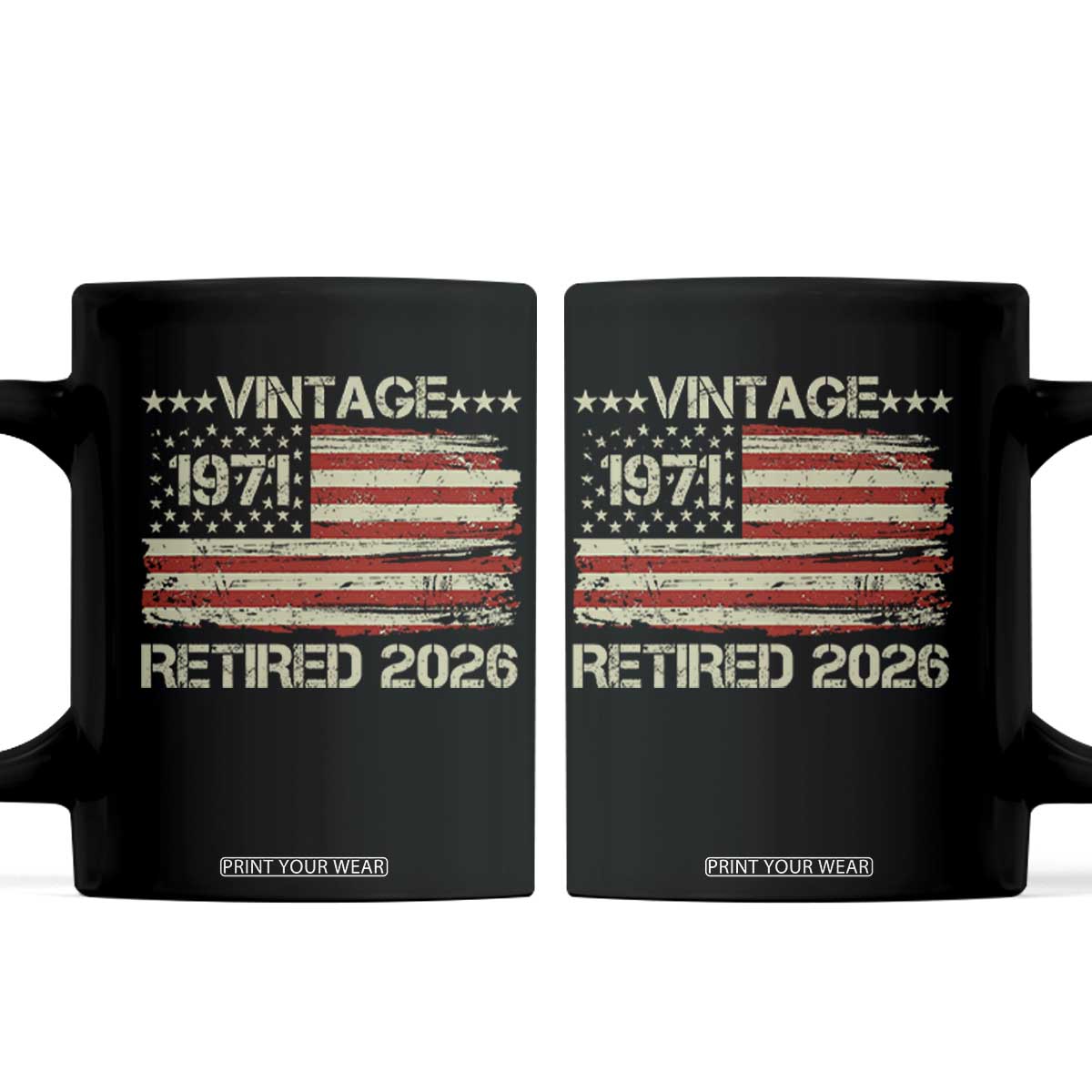 55th Birthday Retirement Coffee Mug Vintage 1971 Retired 2026 American Flag TS11 Black Print Your Wear