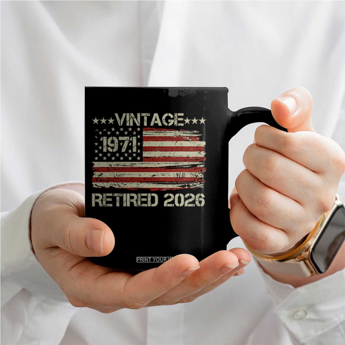 55th Birthday Retirement Coffee Mug Vintage 1971 Retired 2026 American Flag TS11 Print Your Wear