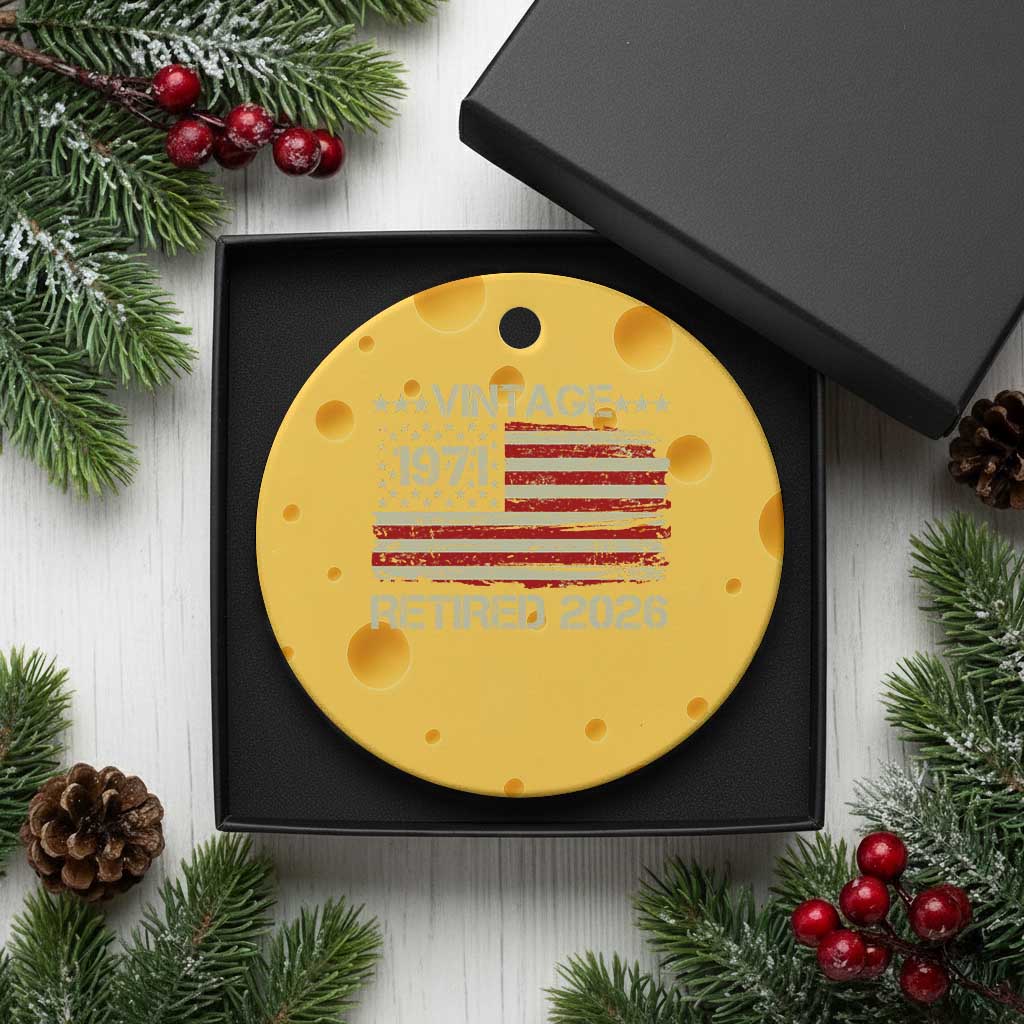 55th Birthday Retirement Ceramic Ornament Vintage 1971 Retired 2026 American Flag TS11 1pc Yellow Cheese Print Your Wear