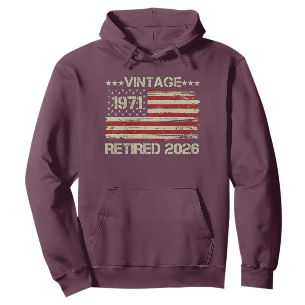 55th Birthday Retirement Hoodie Vintage 1971 Retired 2026 American Flag TS11 Maroon Print Your Wear
