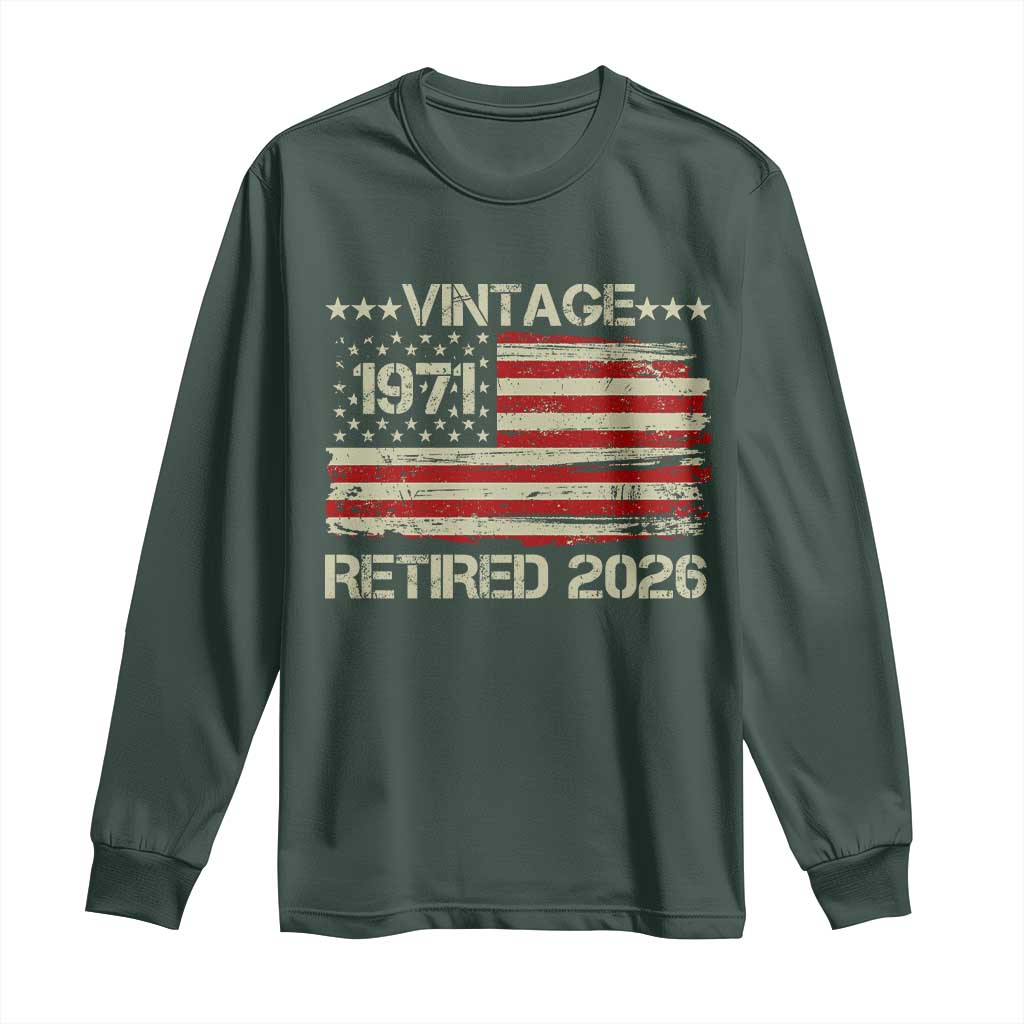 55th Birthday Retirement Long Sleeve Shirt Vintage 1971 Retired 2026 American Flag TS11 Dark Forest Green Print Your Wear