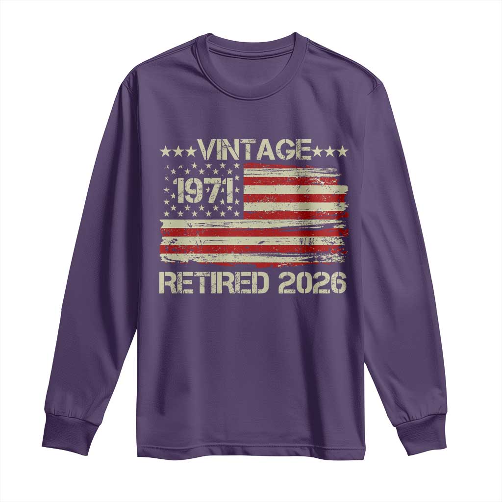 55th Birthday Retirement Long Sleeve Shirt Vintage 1971 Retired 2026 American Flag TS11 Purple Print Your Wear