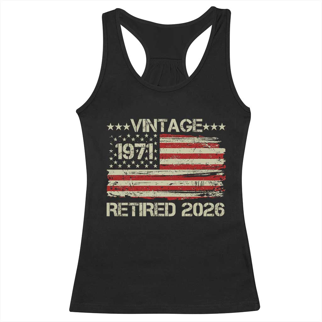 55th Birthday Retirement Racerback Tank Top Vintage 1971 Retired 2026 American Flag TS11 Black Print Your Wear