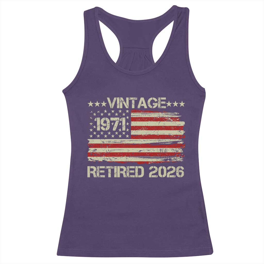 55th Birthday Retirement Racerback Tank Top Vintage 1971 Retired 2026 American Flag TS11 Purple Print Your Wear