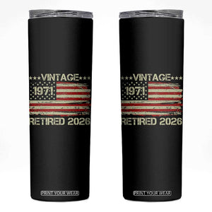 55th Birthday Retirement Skinny Tumbler Vintage 1971 Retired 2026 American Flag TS11 Black Print Your Wear
