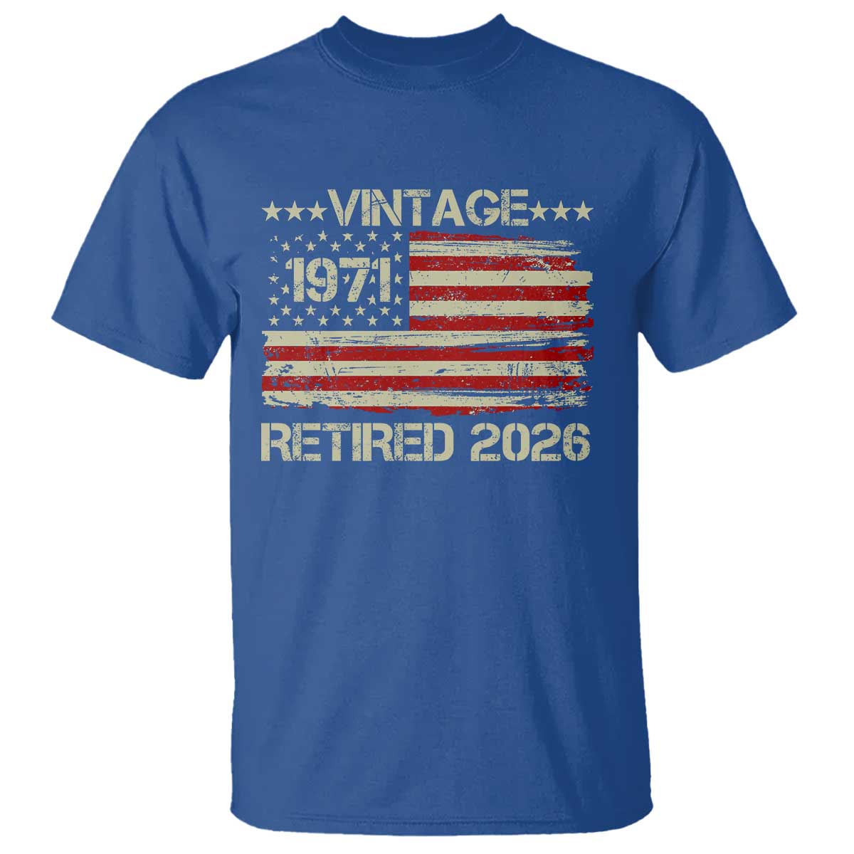 55th Birthday Retirement T Shirt Vintage 1971 Retired 2026 American Flag TS11 Royal Blue Print Your Wear