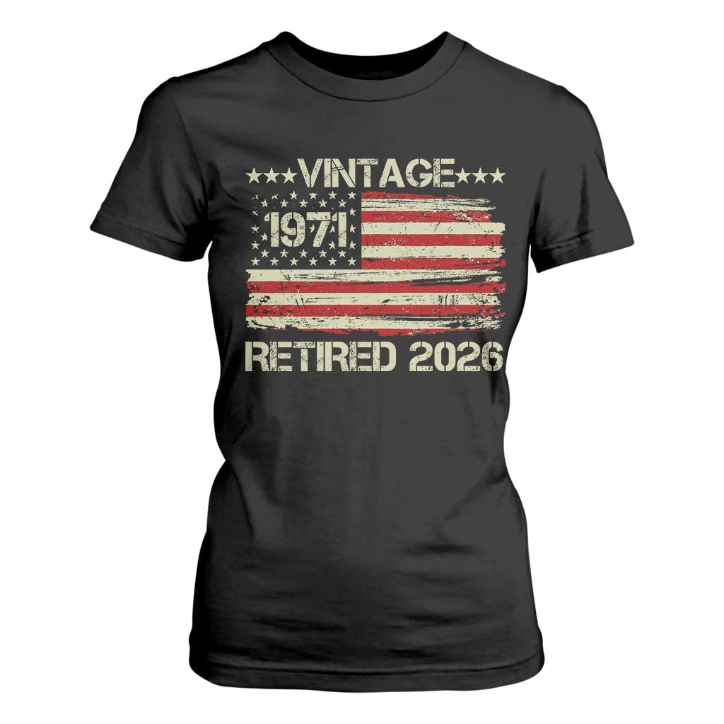 55th Birthday Retirement T Shirt For Women Vintage 1971 Retired 2026 American Flag TS11 Black Print Your Wear