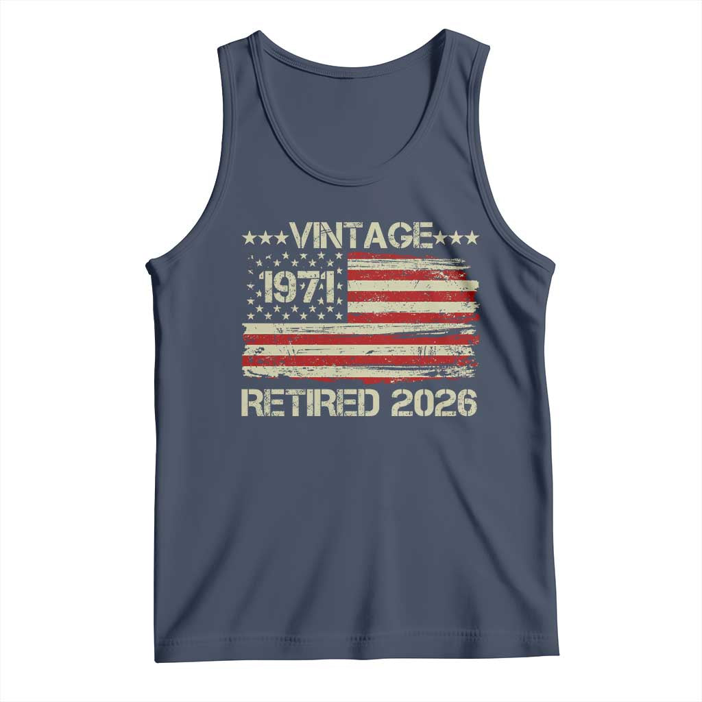 55th Birthday Retirement Tank Top Vintage 1971 Retired 2026 American Flag TS11 Navy Print Your Wear