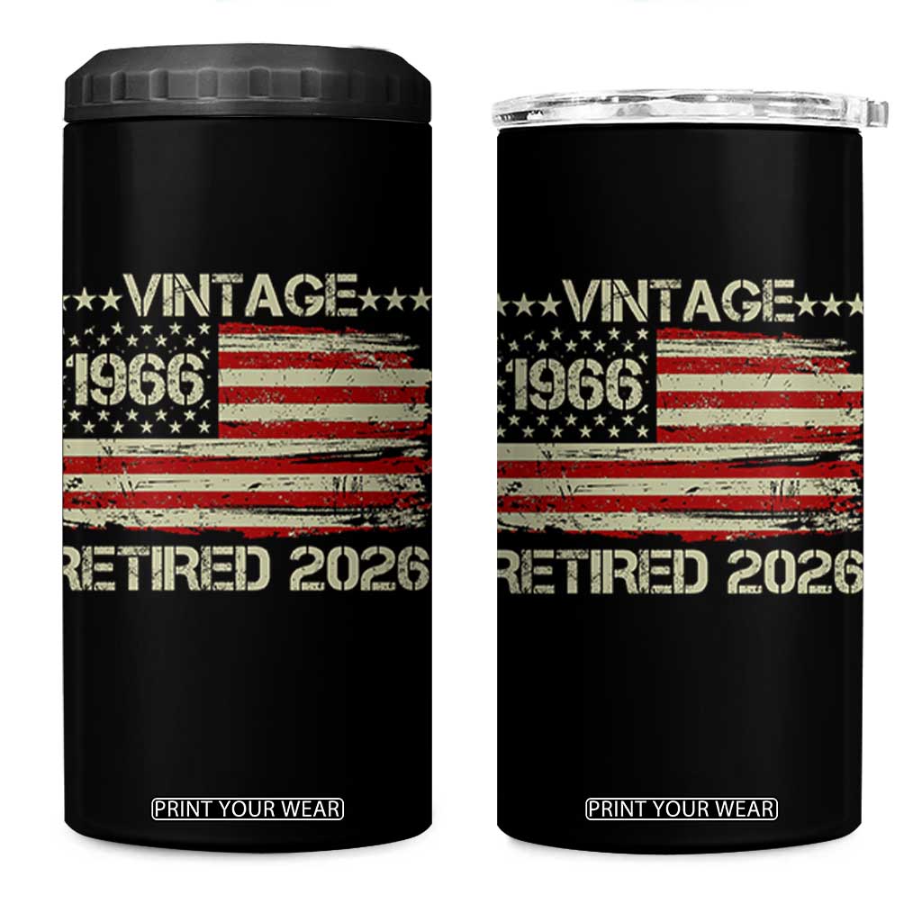 60th Birthday Retirement 4 in 1 Can Cooler Tumbler Vintage 1966 Retired 2026 American Flag TS11 One Size: 16 oz Black Print Your Wear