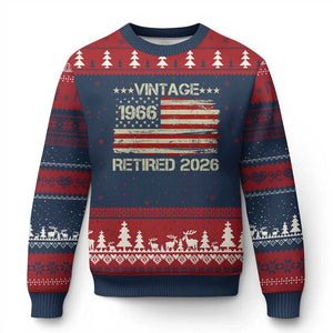 60th Birthday Retirement Ugly Christmas Sweater Vintage 1966 Retired 2026 American Flag TS11 Navy Red Print Your Wear