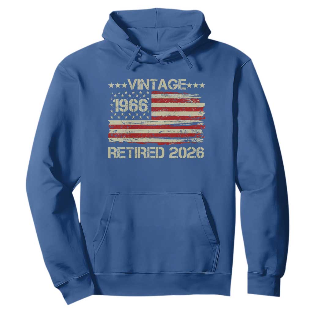 60th Birthday Retirement Hoodie Vintage 1966 Retired 2026 American Flag TS11 Royal Blue Print Your Wear