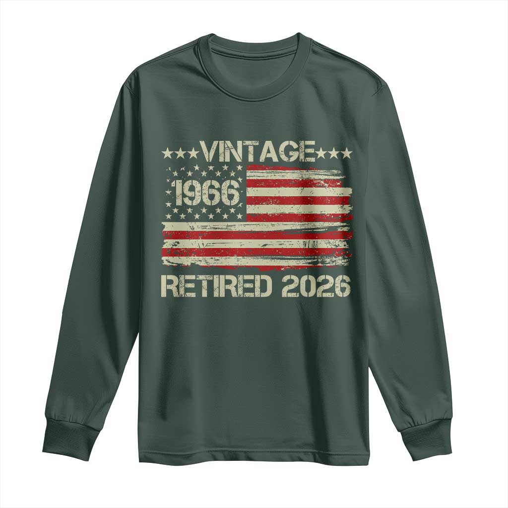 60th Birthday Retirement Long Sleeve Shirt Vintage 1966 Retired 2026 American Flag TS11 Dark Forest Green Print Your Wear